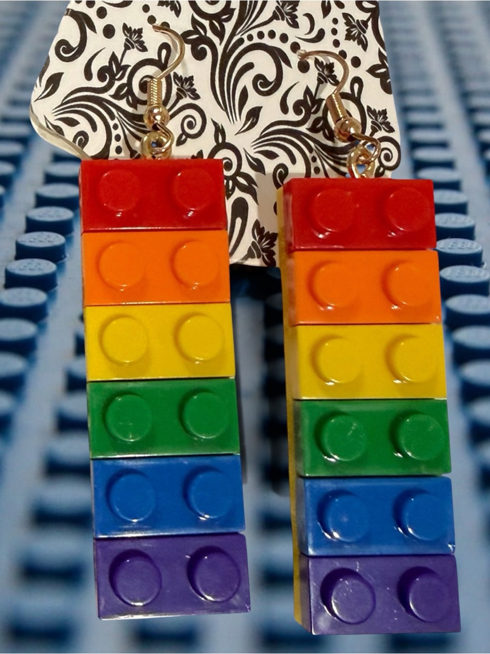 Lego brick building block pierced dangling earrings 2” rainbow PRIDE 14 Piece